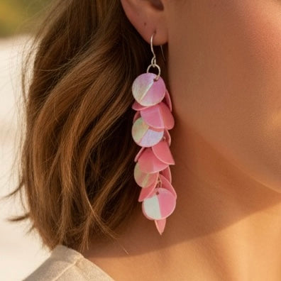 Pink Iridescent Sequin Earrings