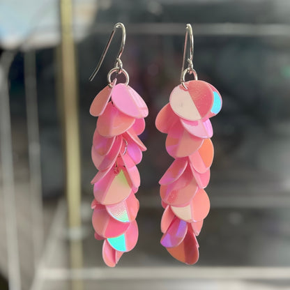 Pink Iridescent Sequin Earrings