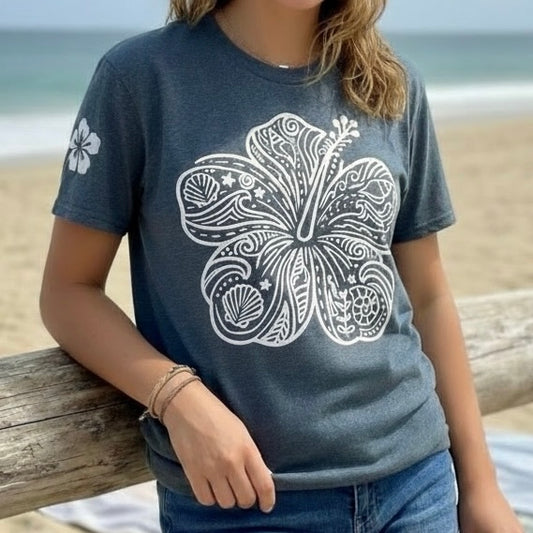 Hibiscus Glitter Misprint T-Shirt
